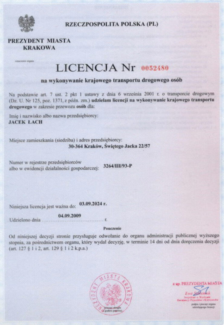 Licencja na wykonywanie krajowego transportu drogowego dla firmy JacekTrans